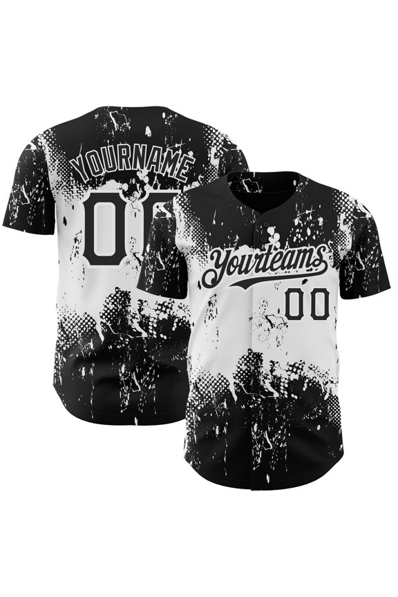 Custom Black White 3D Pattern Design Abstract Splatter Grunge Art Authentic Baseball Jerse