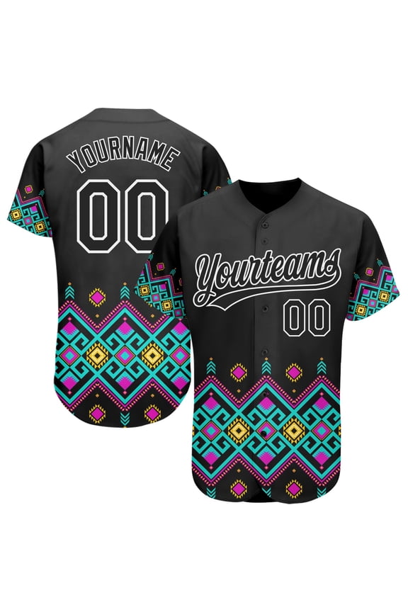 Custom Black White 3D Pattern Design Traditional African Ethnic Style Authentic Baseball J