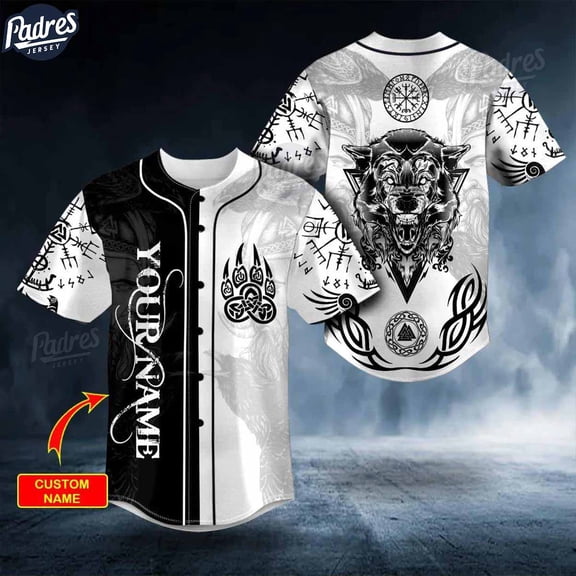 Custom Black White Bear Claws Viking Tattoo Baseball Jersey