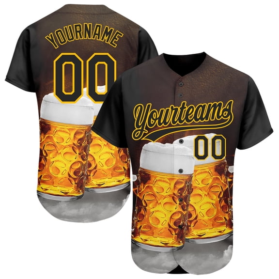Custom Black Yellow 3D Pattern Design Beer Festival Authentic Baseball Jersey - Hot Sale 2