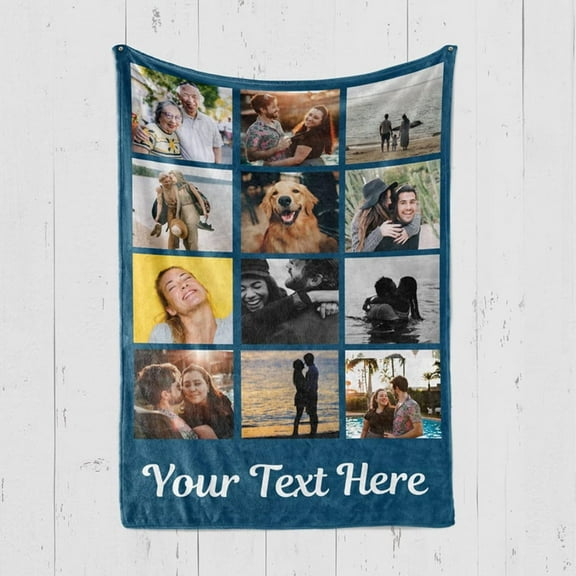 Custom Blanket with 12 Photos,Family Personalized Picture Blanket,Custom Blankets Soft Flannel Blankets Breathable Thermal Bedding & Travel Blankets Bed Blankets (150x200cm/59 x79)