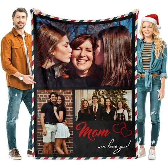 Custom Blanket Christmas Blanket Gifts for Women/Men/Mom/Dad/Girls/Kids Multiple Colors Sizes Soft Flannel Personalized Customized Blankets with Photos Text Thanksgiving Birthday Presents