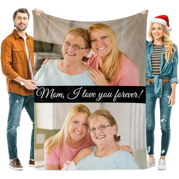 Custom Blanket Christmas Blanket Gifts for Women/Men/Mom/Dad/Girls/Kids Multiple Colors Sizes Soft Flannel Personalized Customized Blankets with Photos Text Thanksgiving Birthday Presents