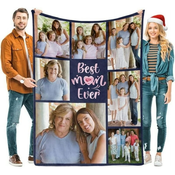 Custom Blanket Christmas Blanket Gifts for Women/Men/Mom/Dad/Girls/Kids Multiple Colors Sizes Soft Flannel Personalized Customized Blankets with Photos Text Thanksgiving Birthday Presents