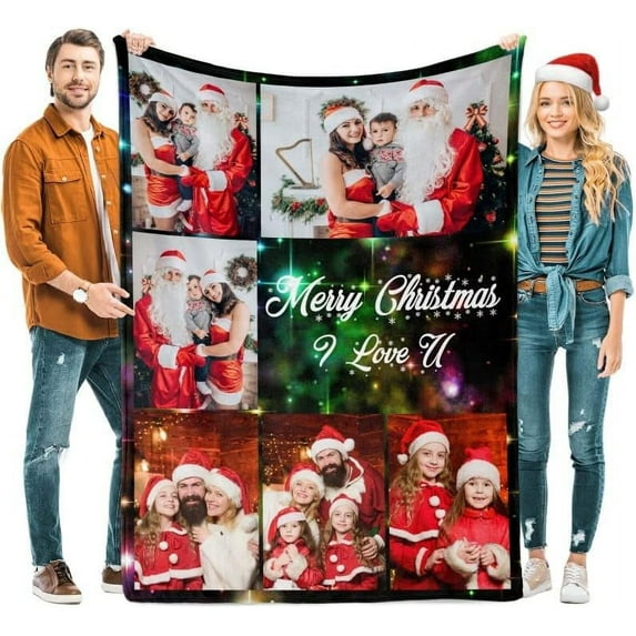 Custom Blanket Christmas Blanket Gifts for Women/Men/Mom/Dad/Girls/Kids Multiple Colors Sizes Soft Flannel Personalized Customized Blankets with Photos Text Thanksgiving Birthday Presents