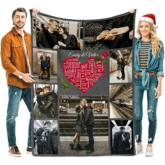Custom Blanket Christmas Blanket Gifts for Women/Men/Mom/Dad/Girls/Kids Multiple Colors Sizes Soft Flannel Personalized Customized Blankets with Photos Text Thanksgiving Birthday Presents