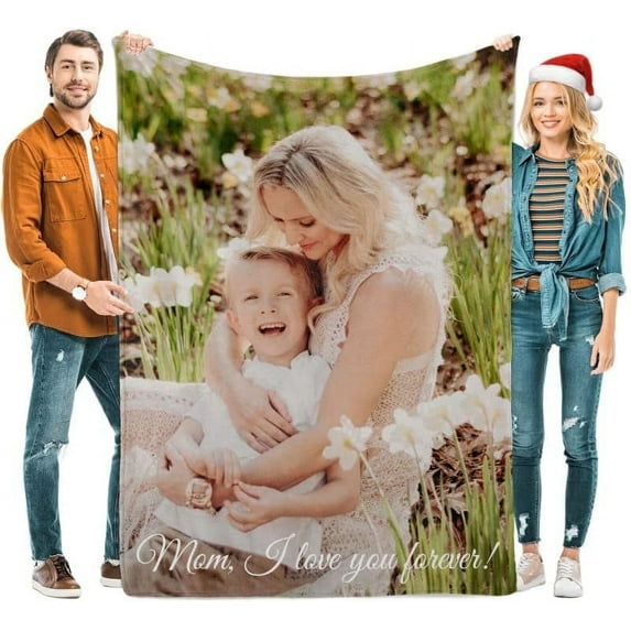 Custom Blanket Christmas Blanket Gifts for Women/Men/Mom/Dad/Girls/Kids Multiple Colors Sizes Soft Flannel Personalized Customized Blankets with Photos Text Thanksgiving Birthday Presents