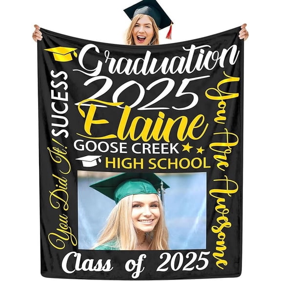 Custom Blanket with Class of 2025, Personalized Name Throw for Graduates, Customized Throw Blanket Gifts for Graduation Season Soft Fleece Blanket for Friends Classmates