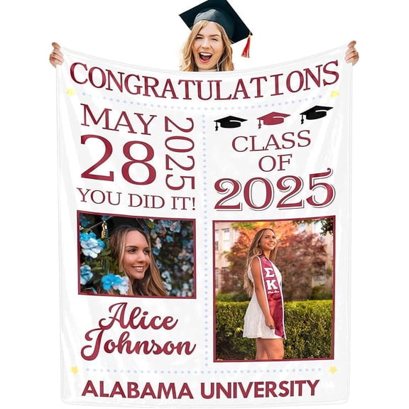 Custom Blanket with Class of 2025, Personalized Name Throw for Graduates, Customized Throw Blanket Gifts for Graduation Season Soft Fleece Blanket for Friends Classmates