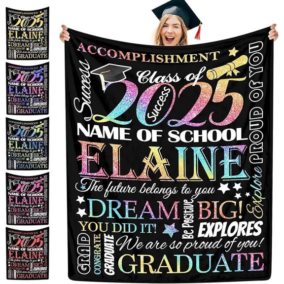 Custom Blanket with Class of 2025, Personalized Name Throw for Graduates, Customized Throw Blanket Gifts for Graduation Season Soft Fleece Blanket for Friends Classmates