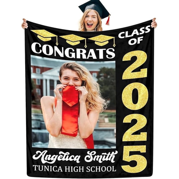 Custom Blanket with Class of 2025, Personalized Name Throw for Graduates, Customized Throw Blanket Gifts for Graduation Season Soft Fleece Blanket for Friends Classmates