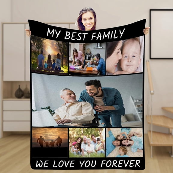 Custom Blanket Customized Blankets with Photos Personalized Picture Blankets Customizable Blanket Throw with Picture Upload Customized Gift for Man Women Couple Valentine 4 Sizes 4 Photo Collage