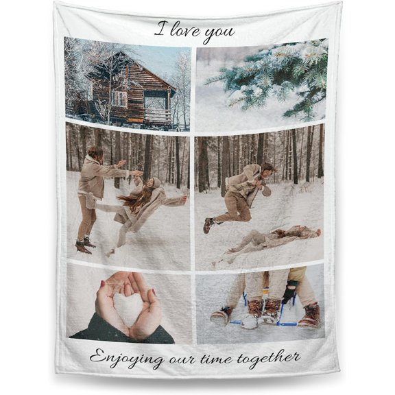 Custom Blanket, Customized Blankets with Picture Text, Personalized Gift Ideas for Birthday/Anniversary/Christmas, Photo Blankets Gift for Women Men Husband Girlfriend Pet (3 Photos)