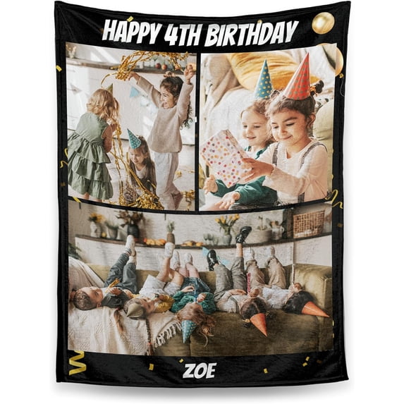 Custom Blanket, Customized Blankets with Picture Text, Personalized Gift Ideas for Birthday/Anniversary/Christmas, Photo Blankets Gift for Women Men Husband Girlfriend Pet (3 Photos)