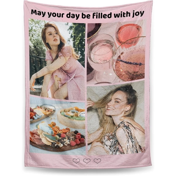 Custom Blanket, Customized Blankets with Picture Text, Personalized Gift Ideas for Birthday/Anniversary/Christmas, Photo Blankets Gift for Women Men Husband Girlfriend Pet (3 Photos)