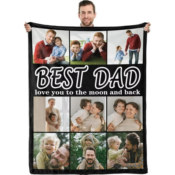 Custom Blanket Dad Gifts Custom Blanket with dad family Photo Father Day Personalized Gifts Birthday Gifts for Dad from Daughter Son, Customized Pictures Blanket Christmas for Dad Gifts