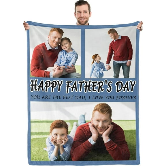 Custom Blanket Dad Gifts Custom Blanket with dad family Photo Father Day Personalized Gifts Birthday Gifts for Dad from Daughter Son, Customized Pictures Blanket Christmas for Dad Gifts