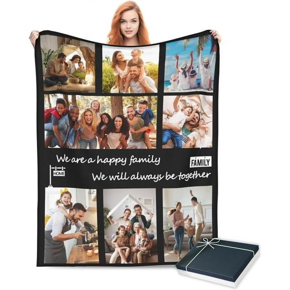 Custom Blanket for Dad Personalized Blanket with Photos Travel Throw Blanket Best Dad Ever Customized Gift for Men Father's Day Birthday Christmas 6 Photos