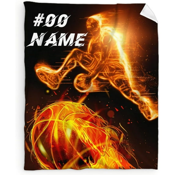 Custom Blanket with Name, Basketball Blanket for Boys Men, 60 x 50 Inches Soft Fuzzy Blanket for Basketball Lovers, Warm Flannel Throw Blanket Bed Sofa Room Decor, Travel