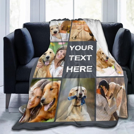 Custom Blanket Personalized Bed Throw Blanket with Photos Text, Customized Blankets with Photos Collage Customized Blankets for Family Birthday Wedding Gift, Gary, 60" x 50" Blankets