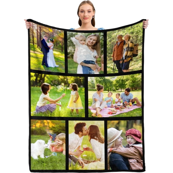 Custom Blanket Personalized Blanket with Photos Text Customized Picture Throw Blanket for Adult Kids Dad Mom Grandpa Grandma for Birthday Christmas Valentines, 10 Photos