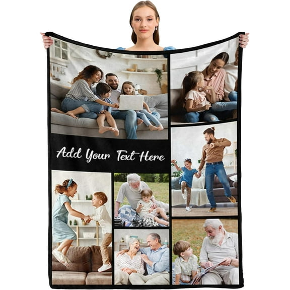 Custom Blanket Personalized Blanket with Photos Text Customized Picture Throw Blanket for Adult Kids Dad Mom Grandpa Grandma for Birthday Christmas Valentines, 10 Photos