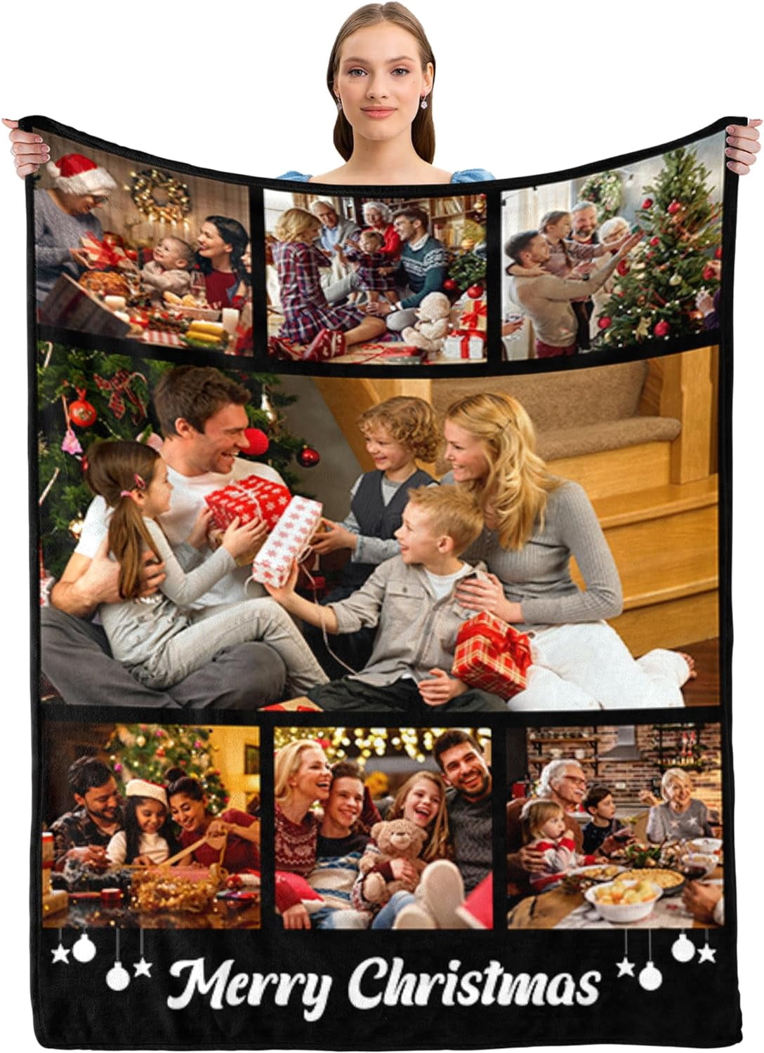Custom Photo Blanket - Personalized Throw Blanket With Your Pictures & Text For Gifts (Multiple Sizes)