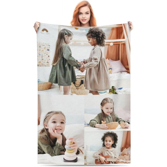 Custom Blanket, Personalized Blanket with Photo Text Image Collage, for Family, Friends, Birthday, Christmas, Valentine's Day, Customized Gift