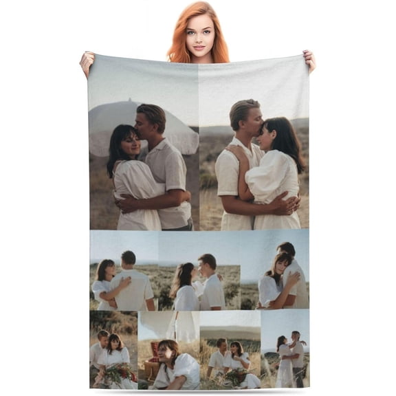 Custom Blanket, Personalized Blanket with Photo Text Image Collage, for Family, Friends, Birthday, Christmas, Valentine's Day, Customized Gift