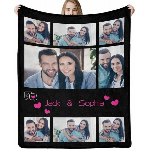 Custom Blanket Personalized Blanket with Photos Text Gift on Birthday Christmas Customized Picture Throw Blanket for Adult Men Women