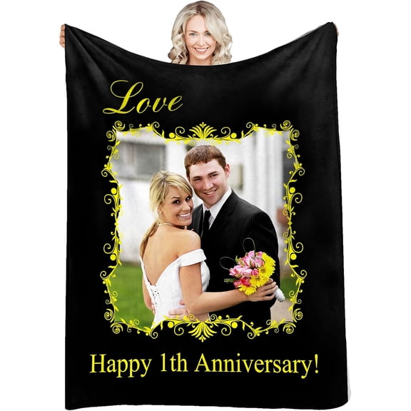 Custom Blanket Personalized Photos Text Collage Customized Picture Throws Blankets for Adults Kids Family Birthday, 1 Photo, 30x40 Inches
