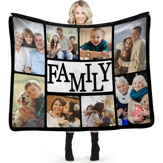 Custom Blanket Personalized Photos Text Collage Customized Picture Throws Blankets for Adults Kids Family Birthday, 1 Photo, 30x40 Inches