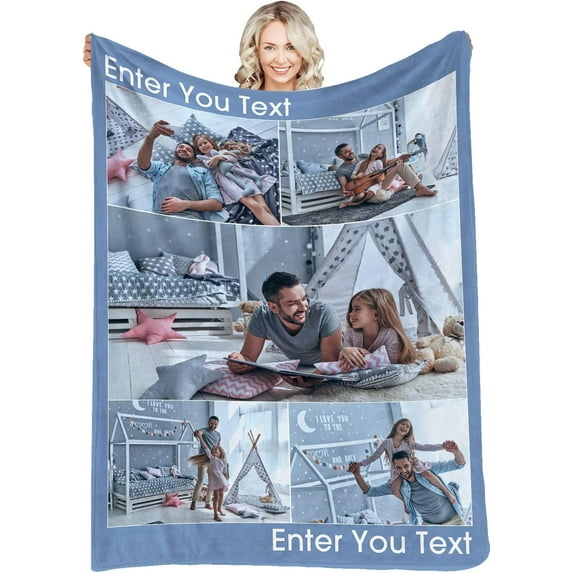 Custom Blanket Personalized Photos Text Collage Customized Picture Throws Blankets for Adults Kids Family Birthday, 1 Photo, 30x40 Inches