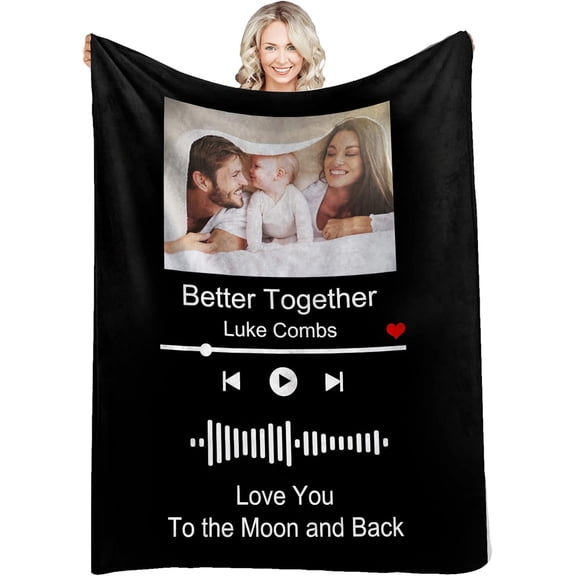 Custom Blanket Personalized Photos Text Collage Customized Picture Throws Blankets for Adults Kids Family Birthday, 1 Photo, 30x40 Inches