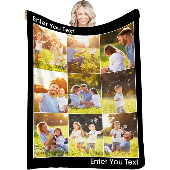 Custom Blanket Personalized Photos Text Collage Customized Picture Throws Blankets for Adults Kids Family Birthday, 1 Photo, 30x40 Inches