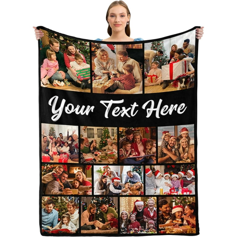 Custom Blanket Personalized Blanket with Photos Text Customized Picture Throw  Blanket for Adult Kids Dad Mom Grandpa Grandma for Birthday Christmas  Valentines, 10 Photos 