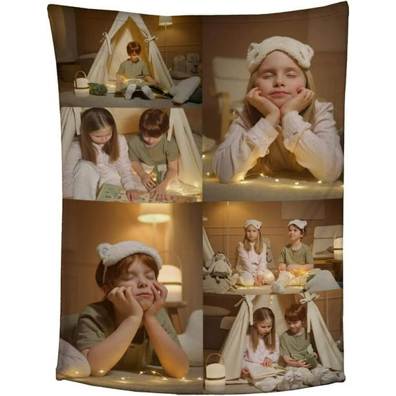 Custom Blanket, Personalized Throw Blanket, Customized Blankets with Photo Text Collage, for Family Friends Kids Birthday Wedding Christmas Personalized Gifts, 8 photos 80x120cm