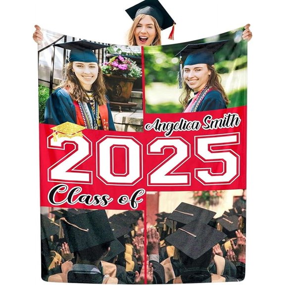 Custom Blanket with Photo Collage Personalized Picture Blanket for Graduates Customized Throw Blanket Gifts for Graduation Season Soft Fleece Blanket for Friends Classmates