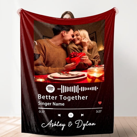 Custom Blanket with Photo Music Code Personalized Throw Blankets Customized Blankets Gift for Lover Family Friend Birthday Valentine‘s Day Christmas Blankets