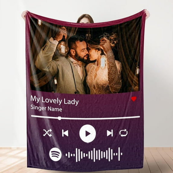 Custom Blanket with Photo Music Code Personalized Throw Blankets Customized Blankets Gift for Lover Family Friend Birthday Valentine‘s Day Christmas Blankets