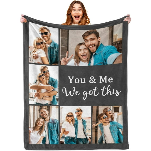 Custom Blanket with Photo Personalized Blankets and Throws Picture Blanket for Birthday Christmas Valentine Customized Gifts for Mom Dad Couple Girlfriend Boyfriend Wife Husband
