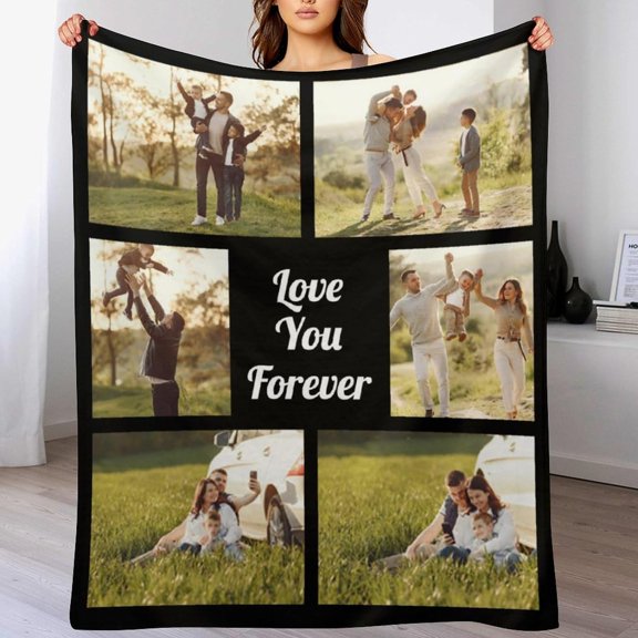 Custom Blanket with Photo Personalized Customized Picture Name Text Logo Blankets Birthday Anniversary Wedding Memorial Gifts for Dad Mom, Grey, 28"x36" Blankets