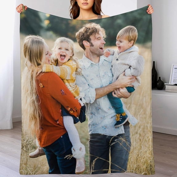 Custom Blanket with Photo Personalized Customized Picture Name Text Logo Blankets Birthday Anniversary Wedding Memorial Gifts for Dad Mom, Grey, 28"x36" Blankets