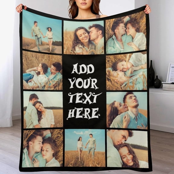 Custom Blanket with Photo Personalized Customized Picture Name Text Logo Blankets Birthday Anniversary Wedding Memorial Gifts for Dad Mom, Grey, 28"x36" Blankets