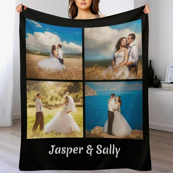 Custom Blanket with Photo Personalized Customized Picture Name Text Logo Blankets Birthday Anniversary Wedding Memorial Gifts for Dad Mom, Grey, 28"x36" Blankets