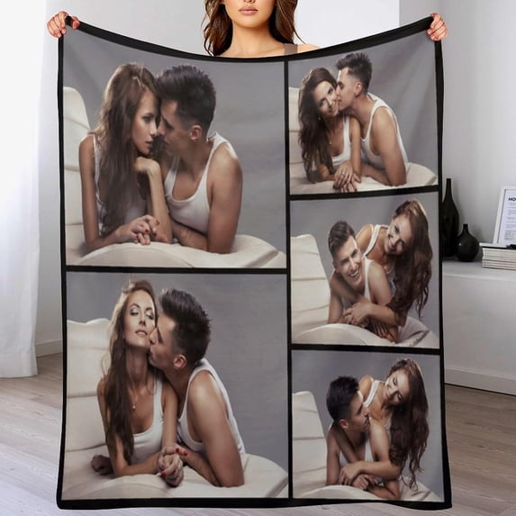 Custom Blanket with Photo Personalized Customized Picture Name Text Logo Blankets Birthday Anniversary Wedding Memorial Gifts for Dad Mom, Grey, 28"x36" Blankets