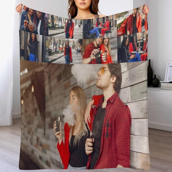 Custom Blanket with Photo Personalized Customized Picture Name Text Logo Blankets Birthday Anniversary Wedding Memorial Gifts for Dad Mom, Grey, 28"x36" Blankets