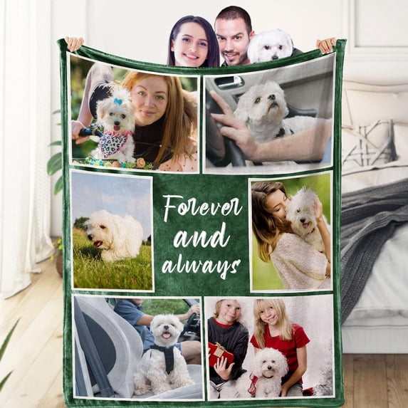 Custom Blanket with Photo Personalized Picture Blanket Customized Couples Gifts for Boyfriend Girlfriend Wife Husband Birthday Valentine Wedding Gift-DogBedBlankets-8*Photos-1-44FF