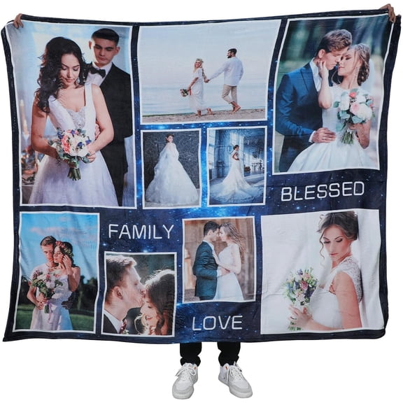 Custom Blanket With Photo Personalized Throw Blanket Customized Picture Blanket For Baby Mother Father Adult Friends Lovers Dog Pets Personalized Gift Flannel Blanket Birthday Christmas,10 Photos