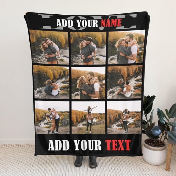 Custom Blanket with Photo and Text Memorial Gift for Lover, Couple,10 Photos Collage Blanket with Pictures Customized for Wife, Husband, Personalized Throw Blanket for Anniversary Blankets